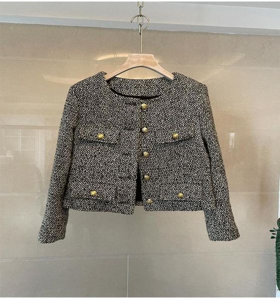

l 721 2021 spring brand same style coat button crew neck regular tweed red empire button fashion casual coat huilin9458835, Tan;black
