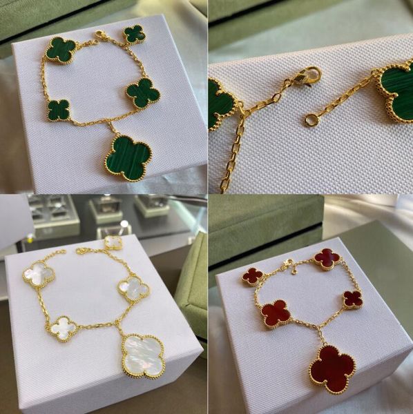 

luxury designer 4four leaf clover chain bracelet mother of pearl 18k gold plated brand love bangle crystal diamond jewelry, Black