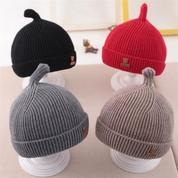 

nipple hat baby new autumn and winter children's knitted hat color simple warm baby wool hat, Yellow