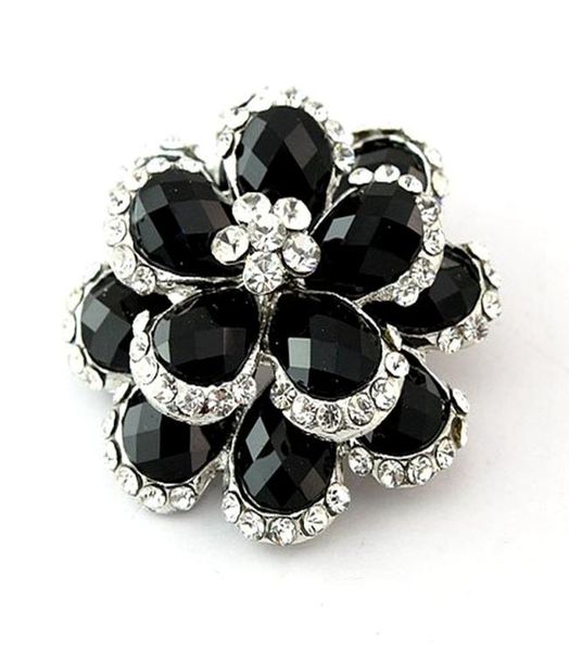 

silver color clear crystal and black stone flower bouquet brooch pin6913688, Gray