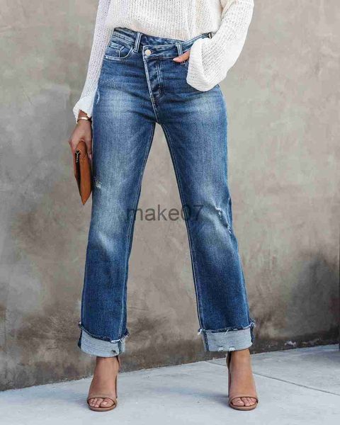 

women's jeans 2023 new casual loose women's jeans wash button pockets high waist denim abrade elegant pants j230818, Blue