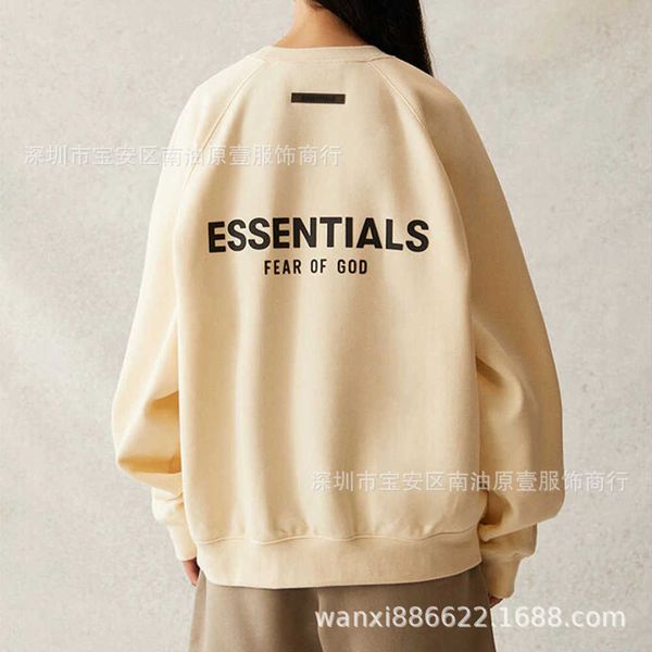 

ess hoodie fog essentials high street double fleece back letter print loose round neck sweater, Black
