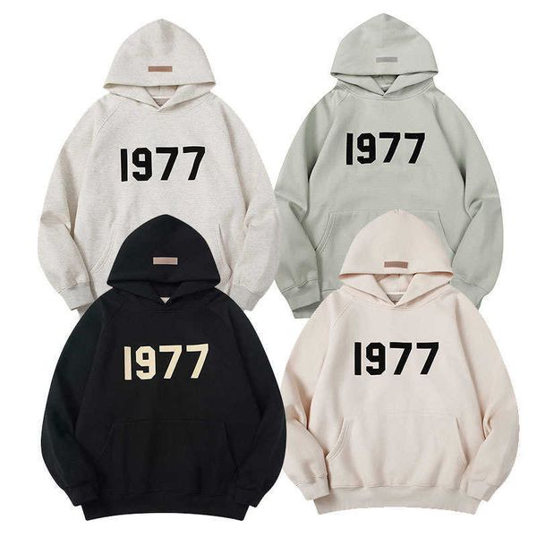 

ess hoodie fog season 8 essentials double line 22ss 1977 digital flocking sweater loose casual hoodie, Black