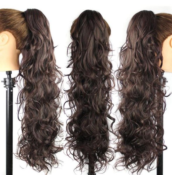 

whole25inch65cm 220g women long wave curly style hair ponytail claw pony tail clip in on synthetic hair extensions hairpiece3794952, Black