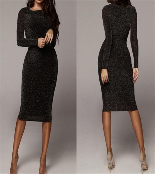 

casual dresses fashion sequin women dress long sleeve party bodycon silver midi vestidos de festa elegant sheath3715165, Black;gray
