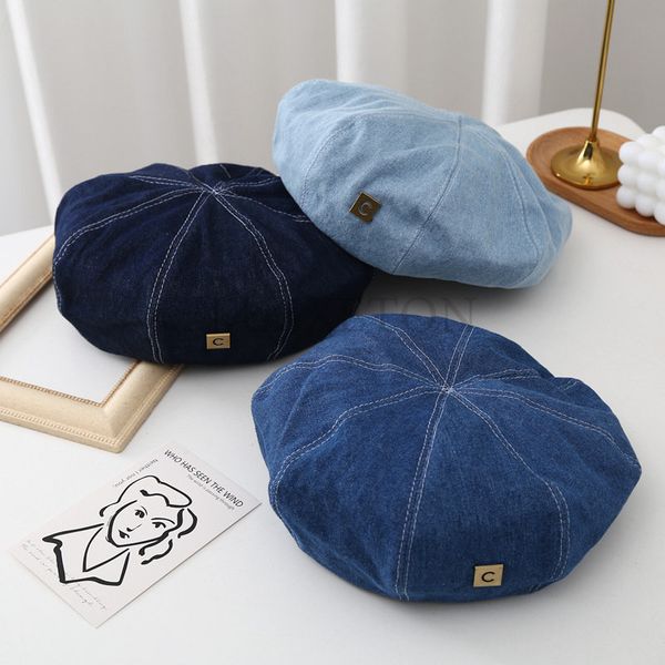 

berets denim hat retro casual spring and summer shade painter cap korean alphabet blue beret women s hats luxxeton 230818, Blue;gray