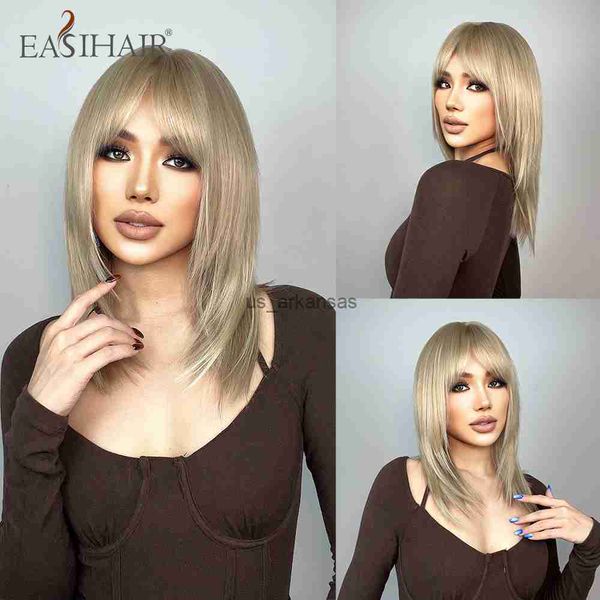 

synthetic wigs easihair blonde straight synthetic wigs medium length layered natural hair wigs for women with bangs cosplay wig heat resista, Black