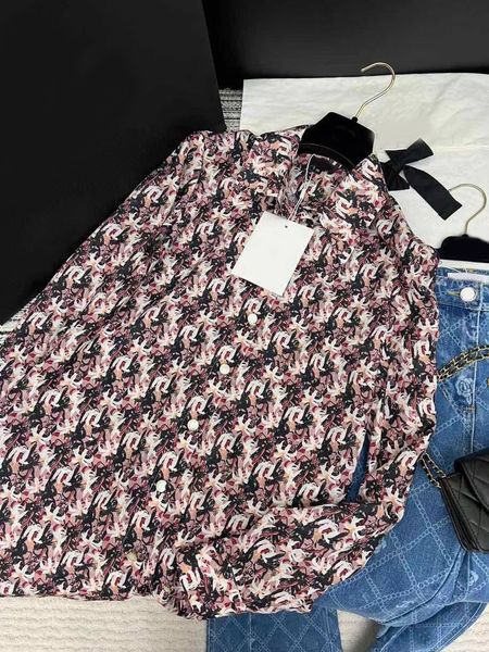 

2023 sweet vintage button shirt women print pattern turn down collar lantern sleeve elegant lady t-shirt, White