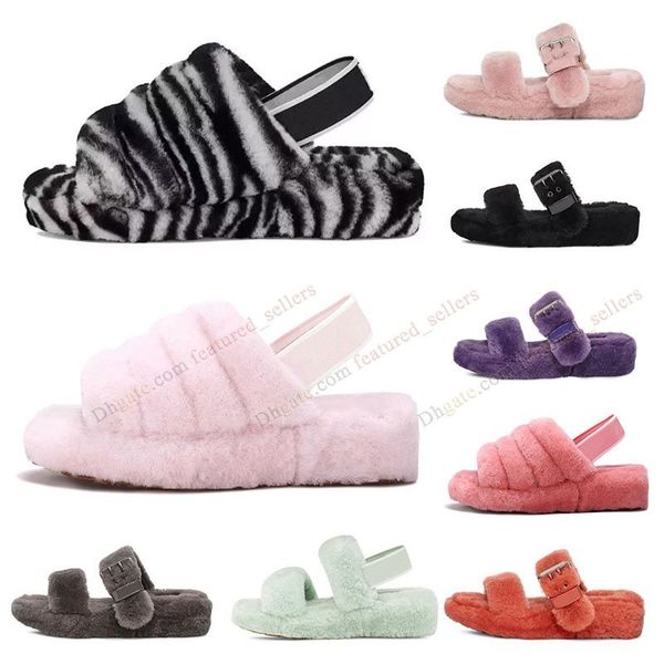 

wholesale womens wgg fluffy slippers fur slide black white beige designer slipper furry fluff yeah slides pantoufles uggz uggd uggity famous