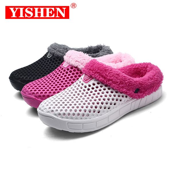 

slippers yishen slippers women plush sandals couple shoes classic garden fur fluffy slippers outdoor winter warm slides zapatillas mujer 230, Black