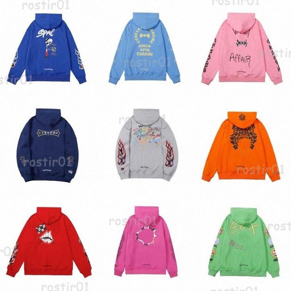 

classics mens hoodies heart for men brand crew heart winter sweatshirts ch long sleeve graphic tee jacket loose coat hooded hoody men woman, Black