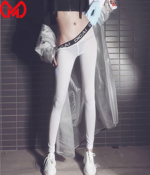 

women ice silk see through pencil pants gym sheer smooth transparent leggings shaping bottom wear erotic lingerie f22 mx200321276633, Black
