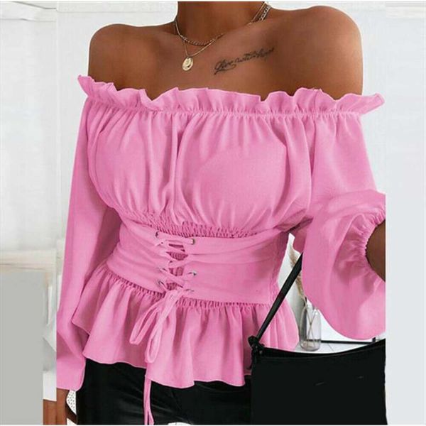 

autumn long sleeves off the shirt shoulder flare blouse, White