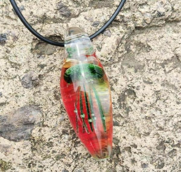 

vintage green jellyfish hand blown drop style glass necklace89896459172415, Silver