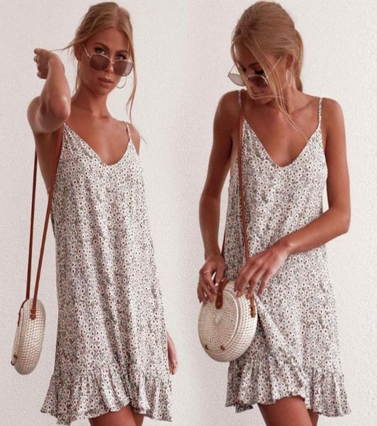 

summer vacation casual deep v neck floral printed sling style women dress lightweight travel shopping sleeveless daily1564176, Black;gray