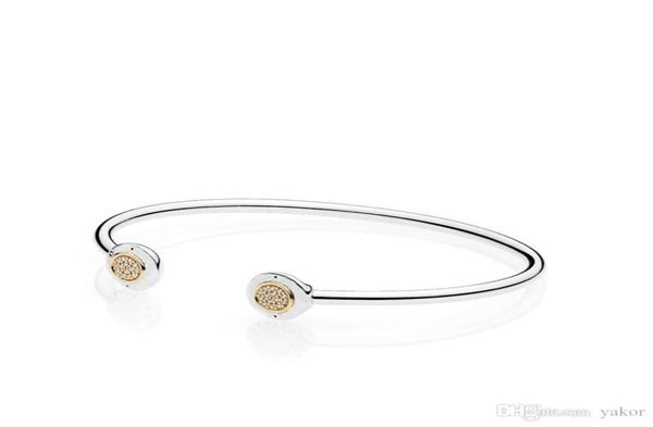 

14k yellow gold cz diamond disc open bangle bracelet set original box set for p 925 sterling silver cuff bracelets for women1395604, White