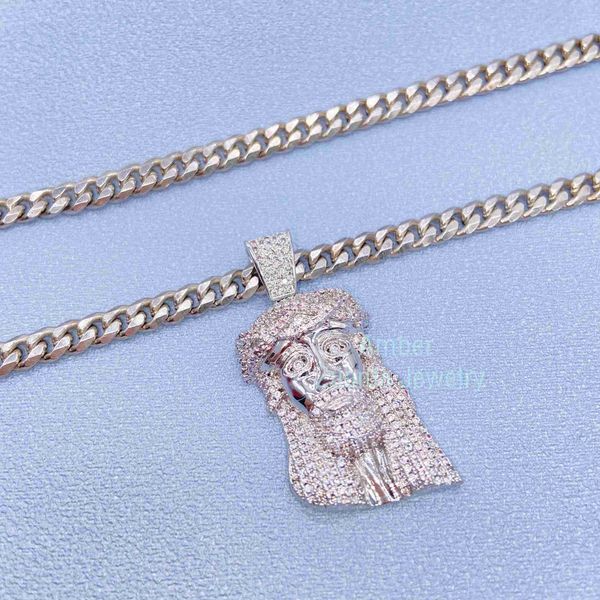 

10k 14k solid gold hand setting iced out vvs moissanite diamond jesus chain jesus piece pendant, Silver