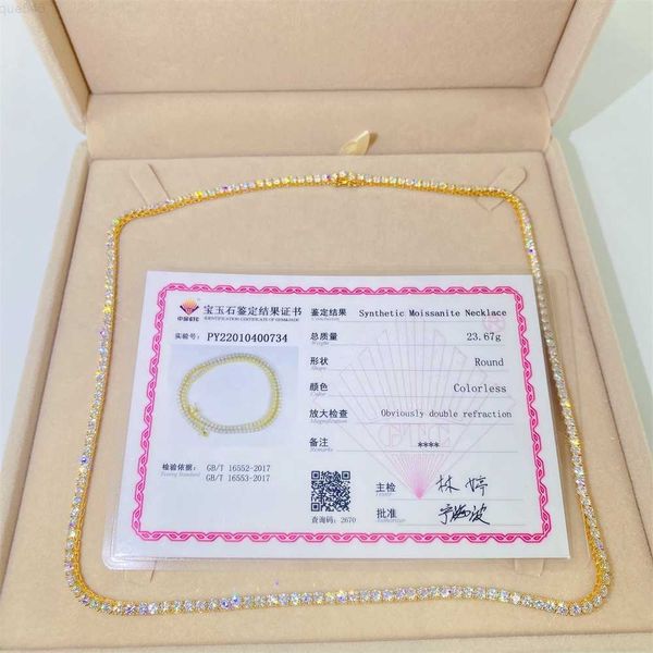 

custom high-end iced moissanite real yellow gold tennis chain 10k tennis necklace for pendant, Silver