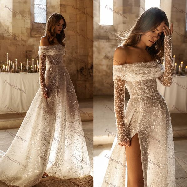 

customized side high fork a-line wedding dress new flower lace sweetheart bridal gowns brush train robe vestido de noiva, White