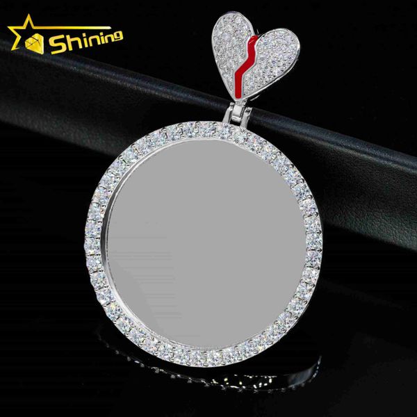 

enamel broken heart bale hip hop moissanite portrait pendant 925 sterling silver vvs diamond picture pendants