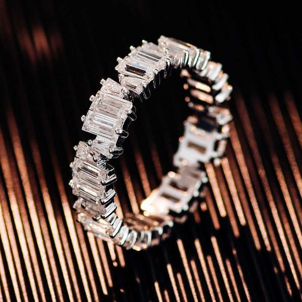 

unique baguette cut eternity wedding band def vvs moissanite silver 10k 14k 18k gold diamond ring custom jewelry