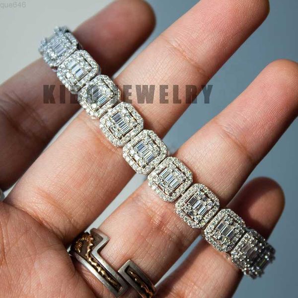 

hip hop jewelry iced out 9mm width sterling silver men baguette moissanite cluster tennis bracelet
