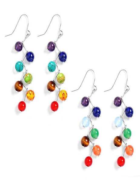 

natural stone earrings 7 reiki chakra healing balance turquoise beads earrings for women stretch yoga jewelry7440744, Silver