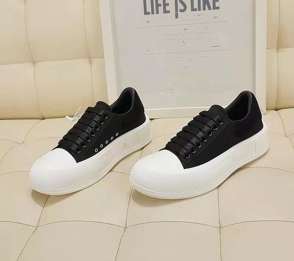 

2023 s/s men women deck sneaker shoes lace up plimsoll rubber wrap sole runner sports canvas leather discount couple casual skateboard walki, Black