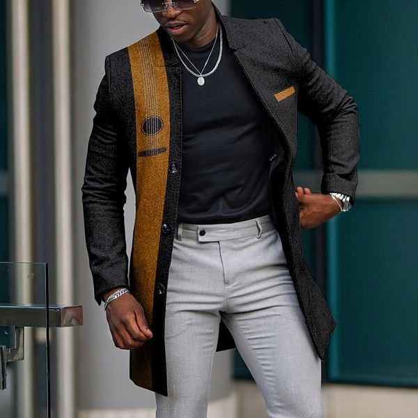 

mens wool blends men autumn singlebreasted jacket casual gradient print patchwork outerwear coat winter stand collar long sleeve male 230818, Black