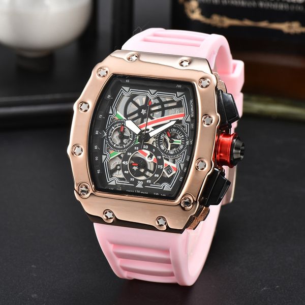 

richar wrist watches for men 2023 mens watches six needles all dial work quartz watch luxury brand chronograph clock rubber belt fashion ton, Slivery;golden