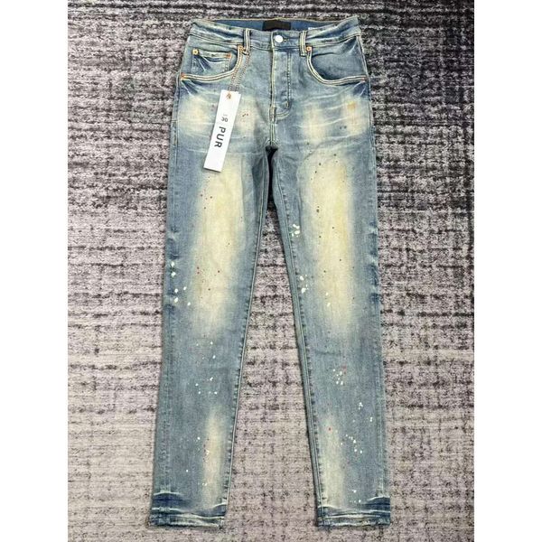 

purple jeans retro pantalones brand denimjeans designer mens ripped straight regular tears washed old long fashion hole stack 2 iort96, Blue