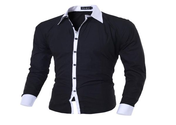 

men shirt black white 2017 male long sleeve shirts casual solid multibutton hit color slim fit dress shirts m2xl6274072, White;black