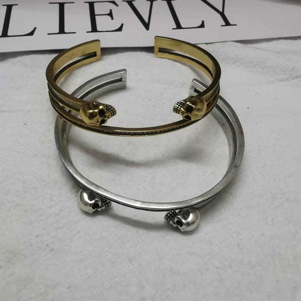 

fashion designer alexander queen double layered skeleton head bracelet for women with a high level sense temperament personality style old s, Silver