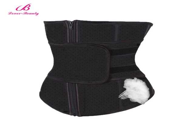 

lover beauty waist trainer tummy trimmer zipper latex cincher fitness corset breathable slimming abdominal belt1740394, Black;white