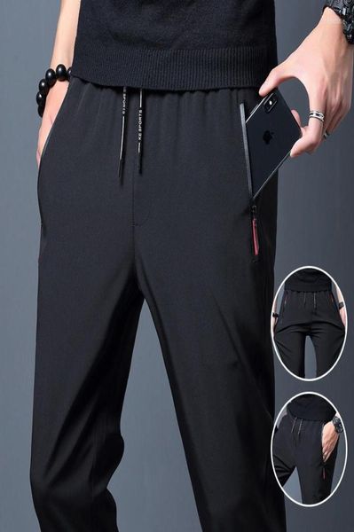 

men039s pants casual men39s summer thin section loose quickdrying ice silk trousers youth trend straight ninepoint8717982, Black