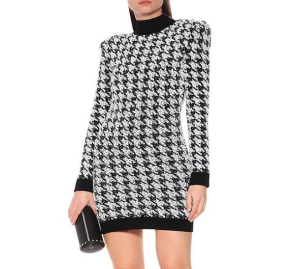 

fshion style original design women039s houndstooth dress metal buckles slim casual highnecked bright silk6626016, Black;gray