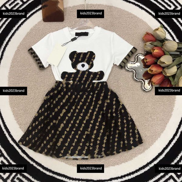 

kids designer clothes child sets baby clothes summer 2pcs t-shirts and girl pleated skirt tracksuit athletic fashion style size 100-150 cm, White