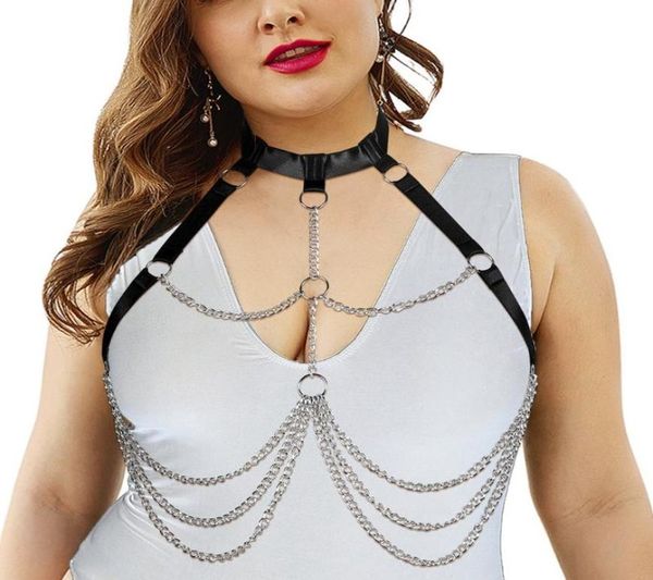 

garters goth bondage body harness chain bra plus size lingerie chest waist belt punk fashion metal girl festival jewelry acces5480855, Black;white