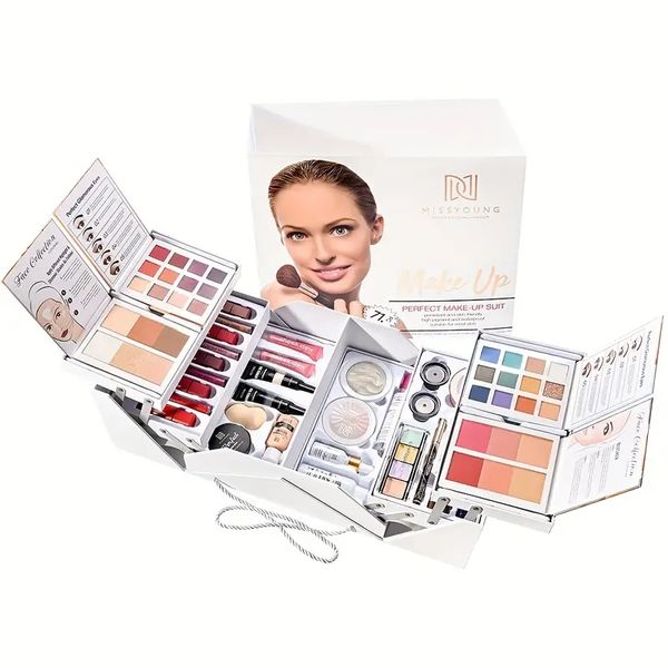 

full set professional makeup kit with eyeshadow palette, brush set, waterproof lipstick, and cosmetics box - perfect gift for mom on mother&