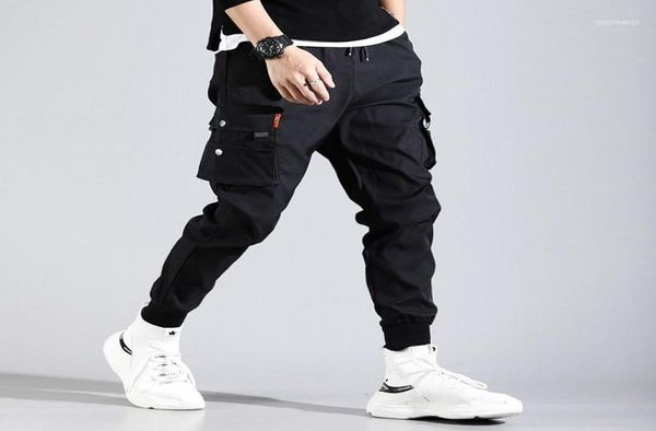 

hip hop men pantalones hombre high street kpop casual cargo pants with many pockets joggers modis streetwear trousers harajuku117950860, Black