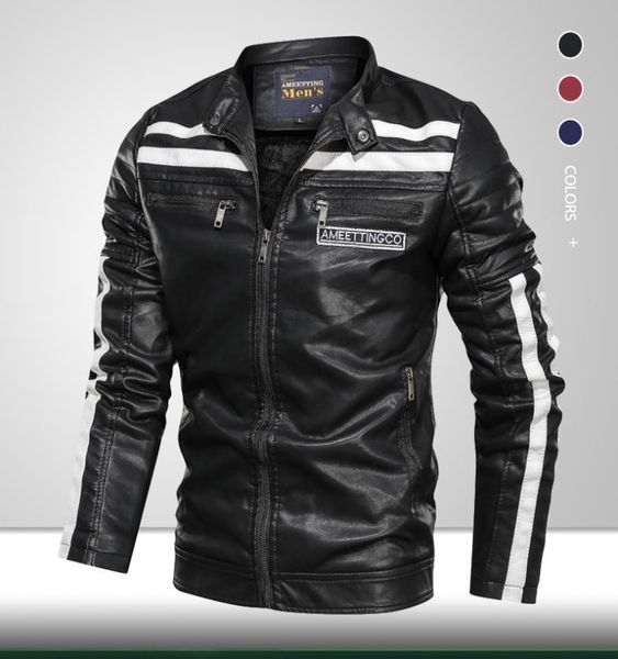 

men039s motorcycle leather jacket 2020 winter men fashion casual biker jacket coat male stand collar warm pu outwe2809371, Black
