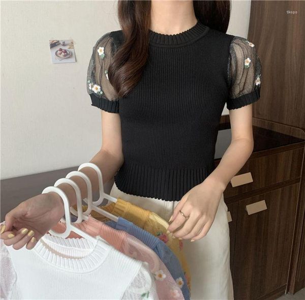 

women039s t shirts woman tshirts summer mesh stitching polka dot short knitted female crop mujer camisetas2369381, White