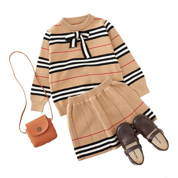 

clothing sets spring autumn girls knitted 2 pieces suit kirt fall sets for children girls clothing kids clothes 230818, White