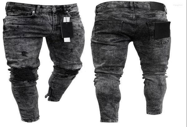

men039s jeans men39s sweatpants hole pants casual foot zipper male ripped skinny trousers black biker pencil long3581846, Blue