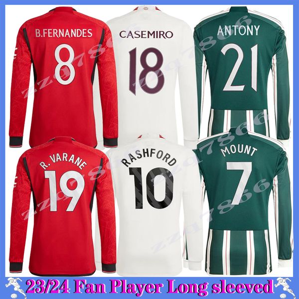 

23 24 fans player rashford long sleeved soccer jerseys b. fernandes bruno mount casemiro mans utds garnacho 2023 2024 football shirt, Black;yellow
