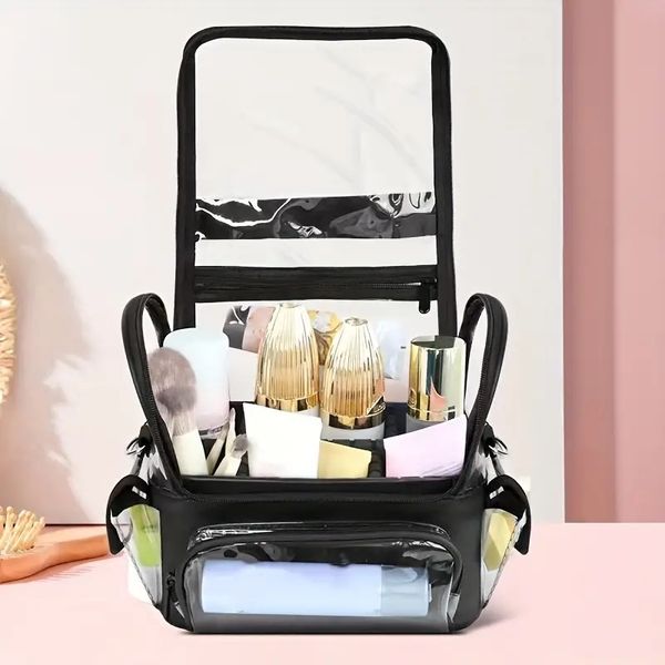 

simple transparent makeup satchel bag, versatile toiletry wash bag, travel waterproof bag