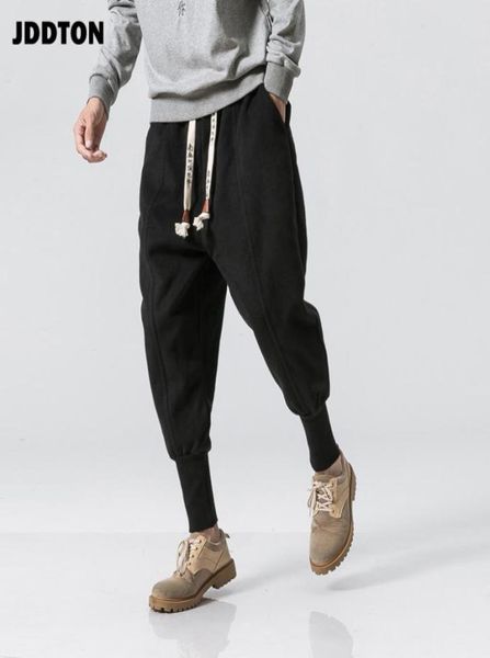 

jddton men039s harem pants chinese style harajuku ankle banded jogger sweatpants loose casual male streetwear thick trousers je3529726, Black