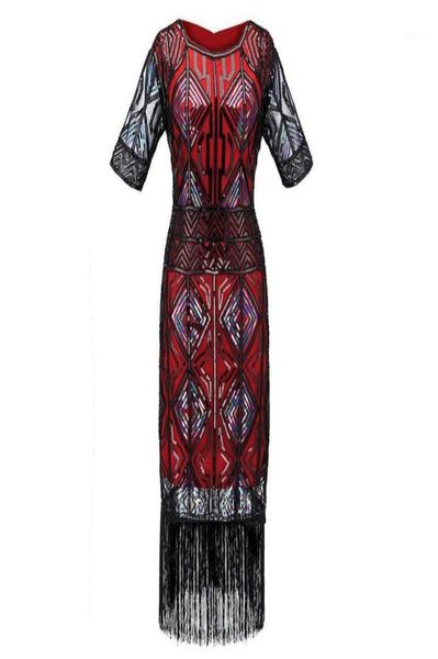 

great gatsby dress 1920s vintage flapper sequined embellished fringed dress sleeve midi party art deco double lady summer14808697, Black;gray