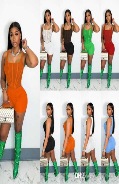 

2023 new desinger women tracksuits summer short two piece set sleeveless mesh vest crop and shorts outfits3012708, Gray