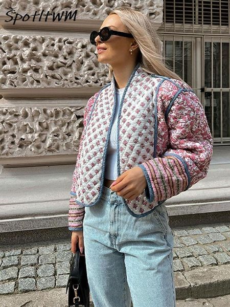 

women's jacket floral printed cardigan quilted cotton coat long sleeve two in one autumn fashion female vintage casual streetwear 23081, Black;brown